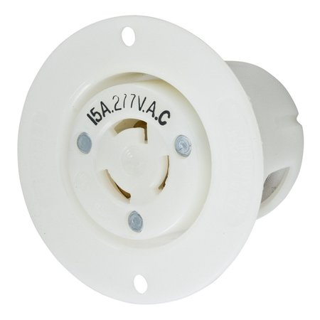 HUBBELL WIRING DEVICE-KELLEMS Locking Devices, Twist-Lock®, Industrial, Flanged Receptacle, 15A 277V AC, 2-Pole 3-Wire Grounding, L7-15R, Screw Terminal, White HBL4785C